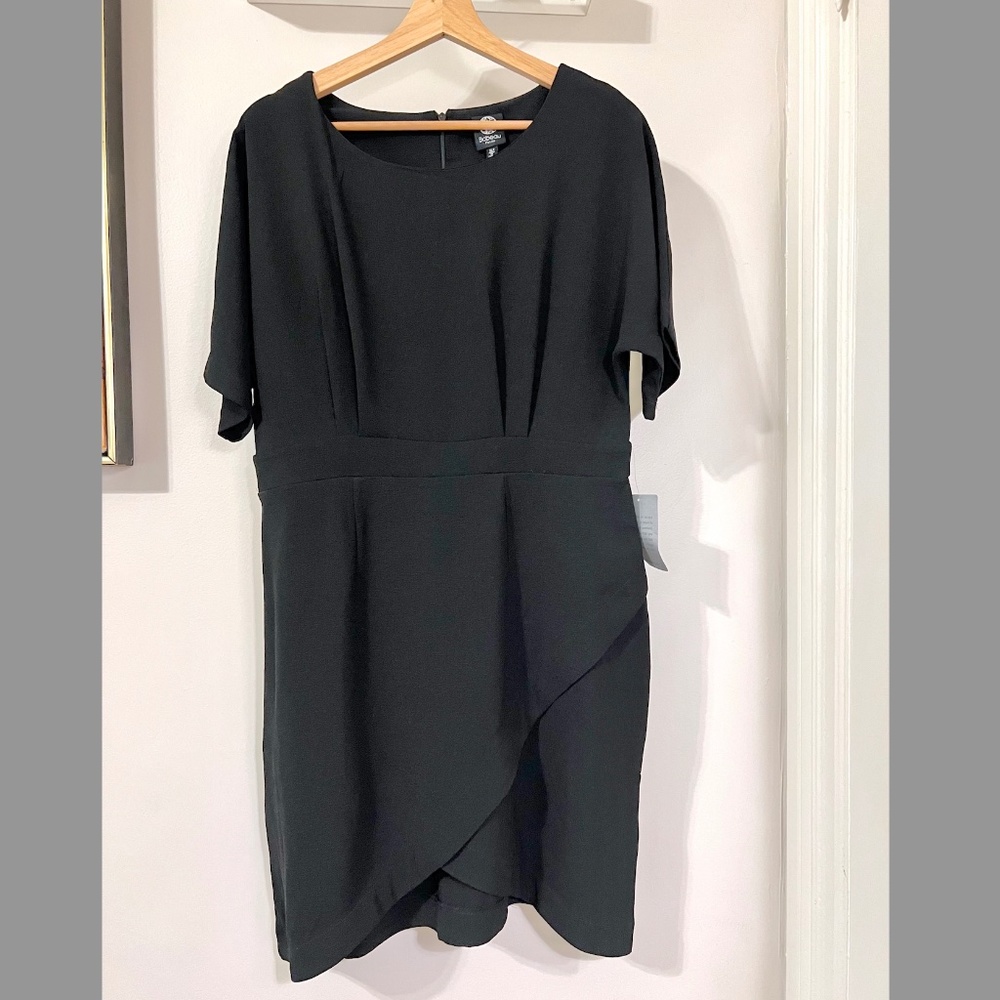 NWT BOBEAU Short Sleeve Crepe Wrap Dress, Black, Petite XL